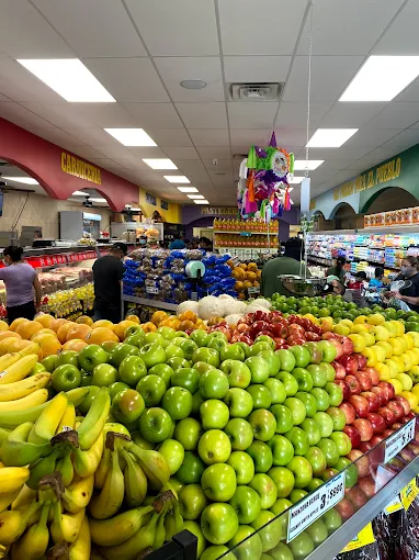 Fresh produce display inside the market